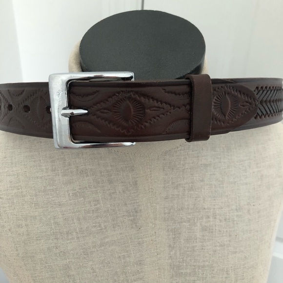 Continental Leather Hand Tooled Belt - Picture 1 of 7